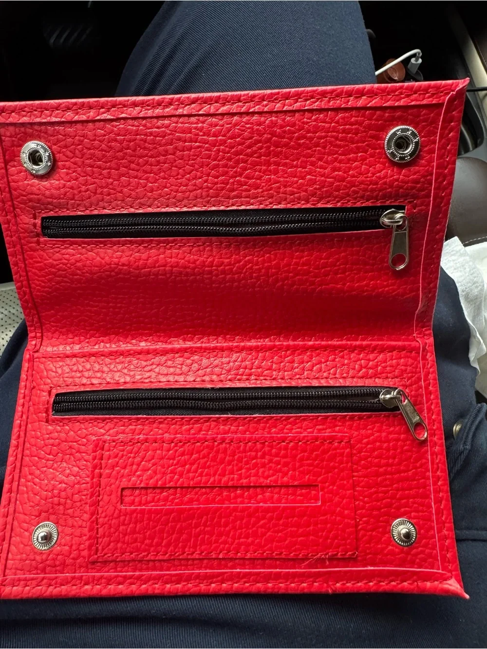 Red Bifold Wallet With ZipperLeather Checkbook Cover